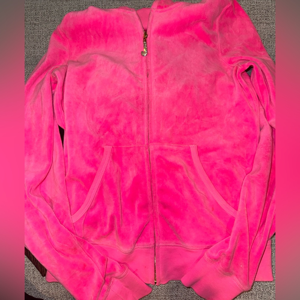 Juicy Couture: Hot Pink Velour Jacket in M w gold detailing zipper and crystal J